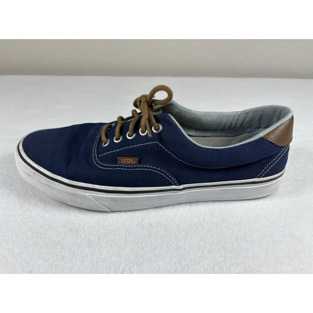 Vans Era Navy Blue Canvas Sneakers Brown Laces Men’s Size 11.5 Casual Shoes